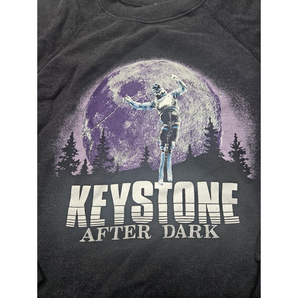 Vintage Keystone After Dark Snow Skiing Mountains Moonlight Sweatshirt Size L XL
